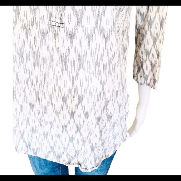 MASSIMO DUTTI Raindrop Print Collarless Tunic Shirt With Long Sleeves Grey Small - Picture 7 of 13